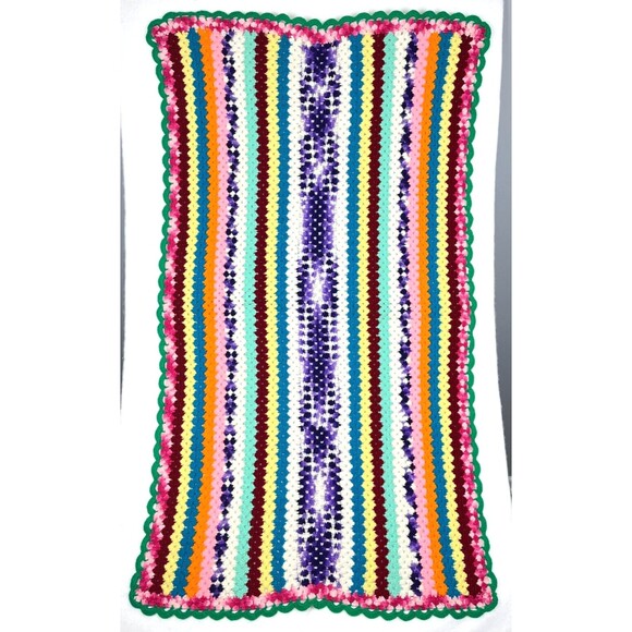 Rainbow striped Afghan Crocheted throw lap blanket hand-made Boho chic 37 x 67 - Picture 7 of 9